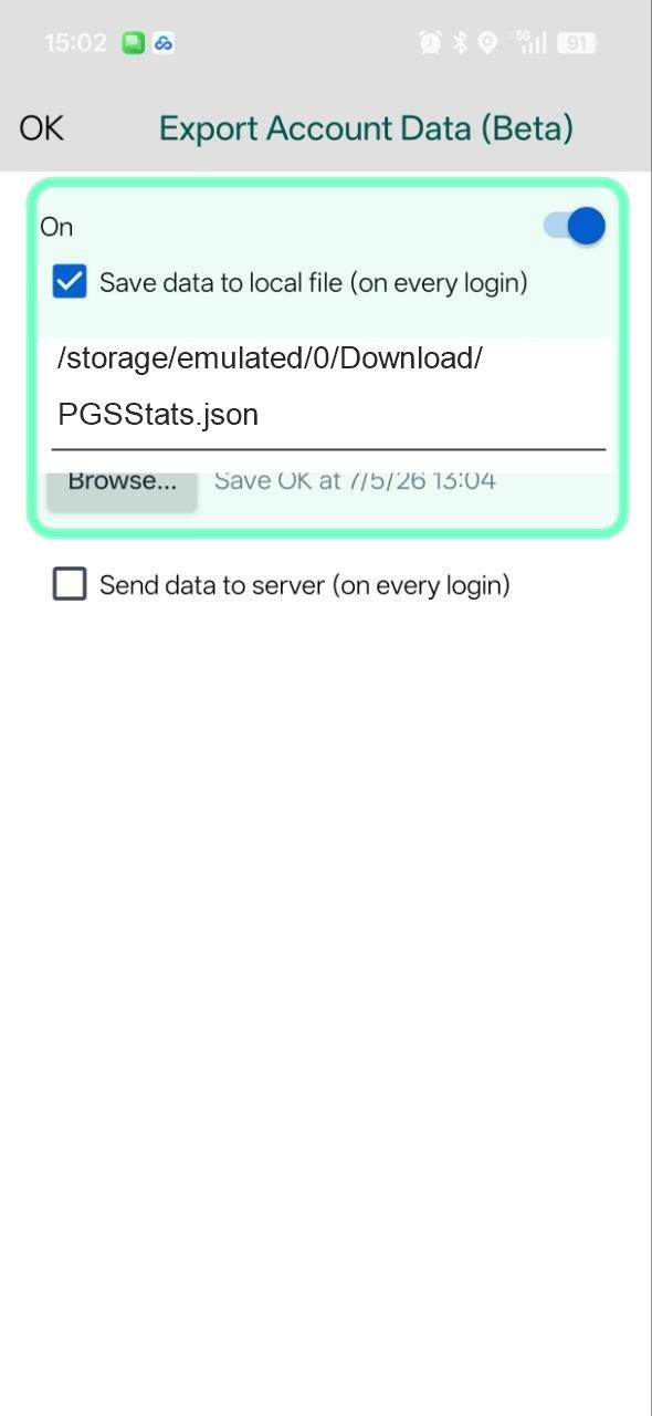 PGSharp local export path for PGSStats.json